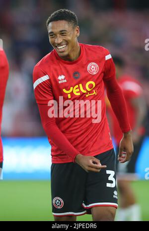 Sheffield, England, 17th August 2022.  Daniel Jebbison of Sheffield Utd warms up during the Sky Bet Championship match at Bramall Lane, Sheffield. Picture credit should read: Lexy Ilsley / Sportimage Credit: Sportimage/Alamy Live News Stock Photo