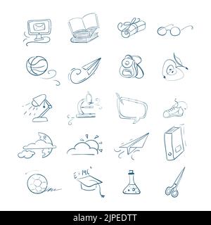 Set of education doodle vector illustration in cute freehand drawn style. Back to school doodles collection isolated on white background Stock Vector