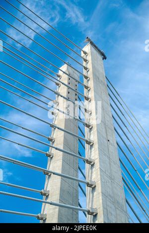 Tower of a cable-stayed bridge. Stock Photo