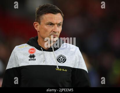 Sheffield, England, 17th August 2022.  Paul Heckingbottom manager of Sheffield Utd during the Sky Bet Championship match at Bramall Lane, Sheffield. Picture credit should read: Lexy Ilsley / Sportimage Credit: Sportimage/Alamy Live News Stock Photo