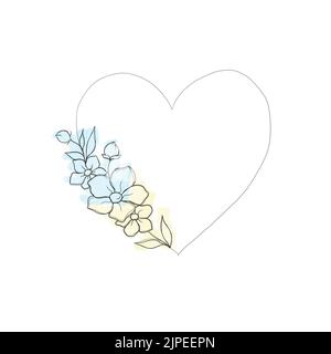 a set of sketches for a patriotic tattoo: flowers and hearts from the colors of the flag of ukraine . Flowers Periwinkle. Hand drawing. botany design Stock Photo