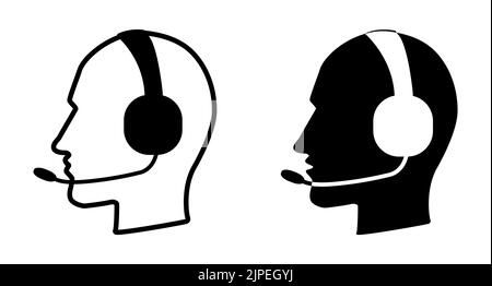 Profile portrait of call center operator with headset symbol. Flat vector illustration Stock Vector