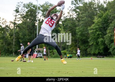 Washington Commanders punter Tress Way (5) punts the ball during an NFL  football practice at FedEx Field, Saturday, Aug. 6, 2022, in Landover, Md.  (AP Photo/Alex Brandon Stock Photo - Alamy