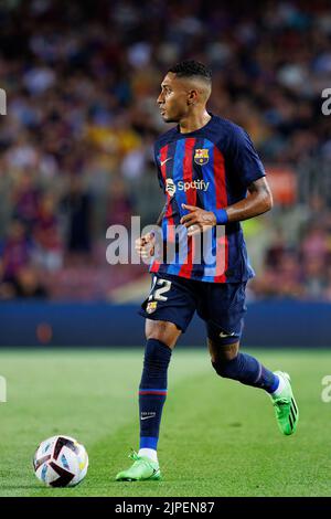 BARCELONA - AUG 13: Raphinha in action during the LaLiga match between FC Barcelona and Rayo Vallecano at the Spotify Camp Nou Stadium on August 13, 2 Stock Photo