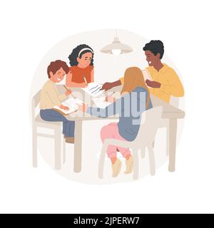 Cross-age peer tutoring isolated cartoon vector illustration. Older student teaching younger, helping with homework, educational resource center, homework help, academic support vector cartoon. Stock Vector