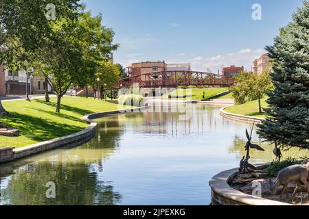 Pueblo, Colorado - August 12, 2022: Pueblo Riverwalk along the Arkansas River in Pueblo, Colorado is an excellent example of urban revitalization. Stock Photo