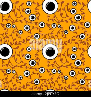 Halloween monsters aliens seamless eyes leaves pattern for wrapping paper and clothes kids print and accessories and notebooks and fabrics. High quali Stock Photo