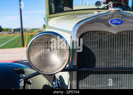 Loveland, CO - July 9,2022: Front grille of an old antique Ford Model A automobile at the Loveland Classic Car Show Stock Photo