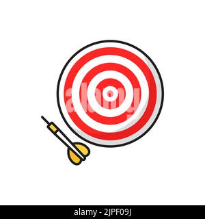 Darts board and arrow amusement park activity isolated color line icon. Vector business success, investment goal, opportunity challenge, aim strategy. Goal achieve aiming bullseye darts sport activity Stock Vector