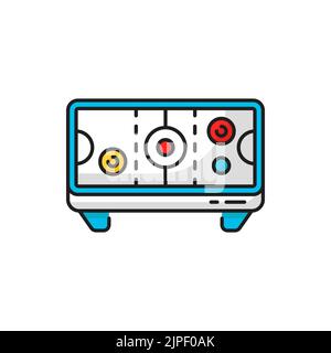 Arcade cabinet isolated air hockey table game color line icon. Vector sport game playing toy in amusement park, festival or playground. Vintage recreation cabinet air hockey table for two players play Stock Vector