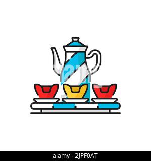 Amusement park roundabout chinese cups attraction isolated color line icon. Vector funfair in amusement, entertainment on children playground. Recreation luna park attraction, children carousel Stock Vector