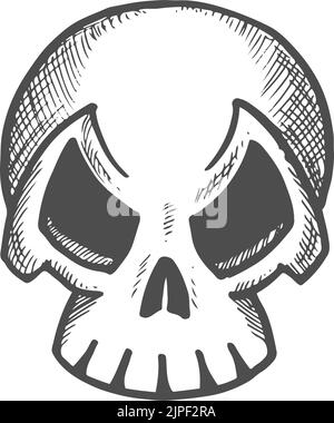 Angry skull with sharp teeth isolated dead person head sketch. Vector  monochrome skeleton face, tattoo design Stock Vector Image & Art - Alamy