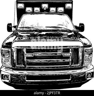 Ambulance from the front vector illustration in black on white background Stock Vector