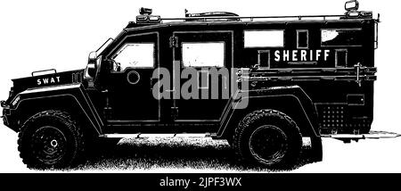 Swat Team Sheriff Vehicle illustration in black on white background Stock Vector