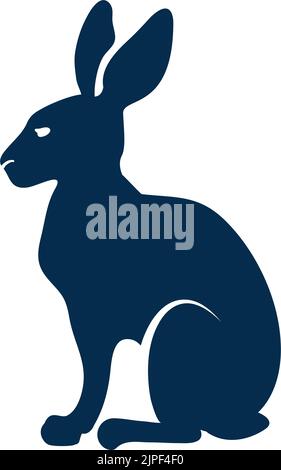 Rabbit isolated black silhouette. Vector animal with long ears, Easter holiday symbol. Hare fluffy character, sitting cartoon bunny, farm and livestock animal. Sweet pet, cute bunny baby Stock Vector