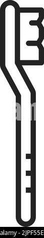 Plastic toothbrush with soft bristles isolated outline icon. Vector tooth brush dental care tool, oral hygiene instrument used to clean teeth, gums, tongue. Toiletries accessory, personal toothbrush Stock Vector