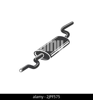 Tail-pipe rear section of exhaust system of motor vehicle isolated icon. Vector piping used to guide reaction exhaust gases away from combustion inside engine. Vehicle spare part icon, muffler Stock Vector