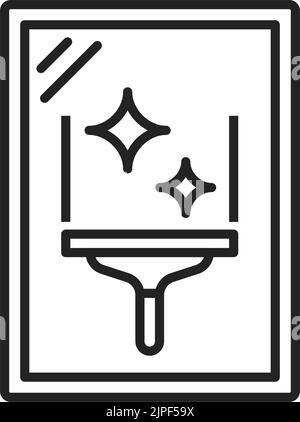 Glass scraper, vector thin line icon. House cleaning, window wash wiper in flat outline Stock Vector