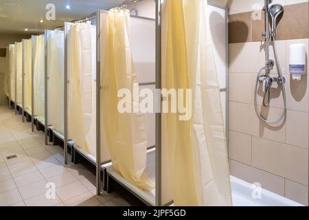 Shower cabins in the gym or swimming pool Stock Photo