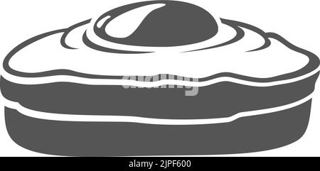 Sandwich with egg isolated monochrome icon. Vector fried poached egg on bread, toasted omelet sandwich in black and white. Tasty breakfast food with cooked yolk, scrambled eggs on bakery product Stock Vector