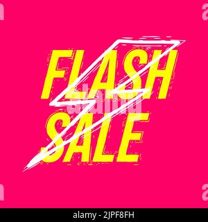 Trendy special offer flash sale with yellow thunder on red background. banner template. Stock Vector