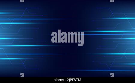 Abstract technology horizontal motion style concept. Digital technology connection on dark blue background. Stock Vector