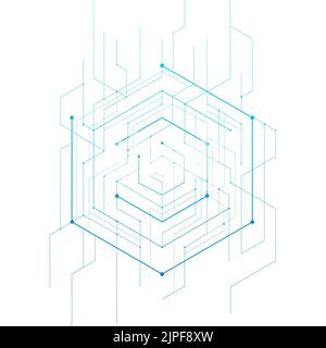 Abstract geometric hexagon. Lines and dots minimalistic design. Stock Vector