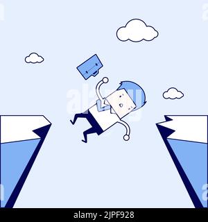 Businessman falling from gap of cliff. Cartoon character thin line style vector. Stock Vector