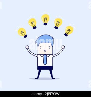 Businessman with many new ideas. Business concept. Cartoon character thin line style vector. Stock Vector