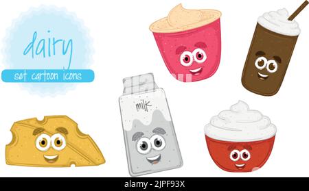 Set of dairy products cartoons Vector Stock Vector