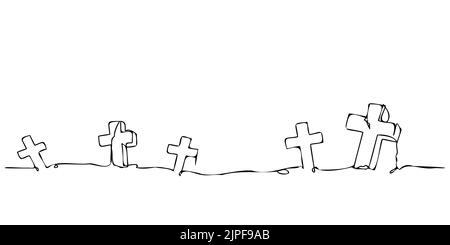 graveyard in continuous line drawing style pattern vector illustration Stock Vector