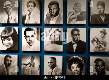 Vintage actors headshots on display in the exhibtion 'Regeneration: Black Cinema' at the Academy Museum of Motion Pictures in Los Angeles, California Stock Photo