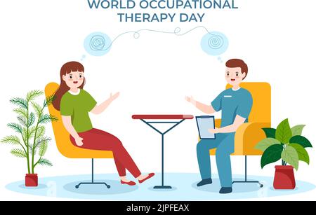 World Occupational Therapy Day Celebration Hand Drawn Cartoon Flat Illustration with Physical Therapists to Maintain and Recover Health Stock Vector