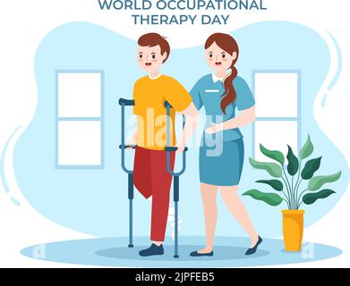 World Occupational Therapy Day Celebration Hand Drawn Cartoon Flat Illustration with Physical Therapists to Maintain and Recover Health Stock Vector