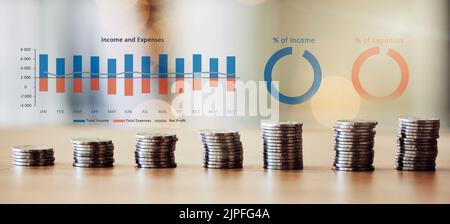 . Finance, business management, budget strategy and corporate accounting. Plan company cost on sales and credit to save money. Financial data with Stock Photo