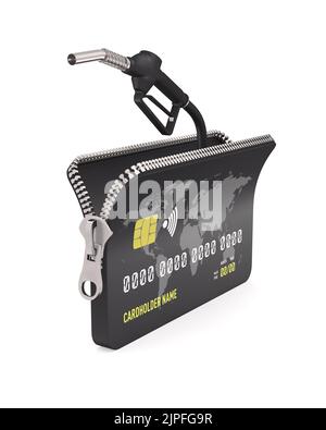 credit card and nozzle fuel on white background. Isolated 3D illustration Stock Photo