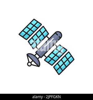 Space satellite technology outline icon. Internet and radio broadcast, communication satellite and astronomy science space research thin line vector pictogram or linear symbol Stock Vector