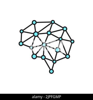 Artificial intelligence, machine learning and neural network outline icon with human brain. AI and cybernetic technology, brain neurons study thin line vector sign or minimalistic pictogram Stock Vector