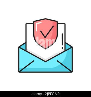 Email messaging security outline icon with letter envelope. Internet mailing safety and data secure, protection from spam and phishing thin line vector symbol or pictogram Stock Vector