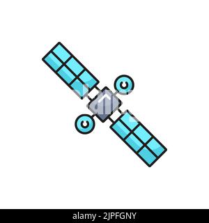 Communication technology outline icon space satellite. Telecommunication, internet broadcast and television signal transmission thin line vector icon, linear pictogram with artificial satellite Stock Vector