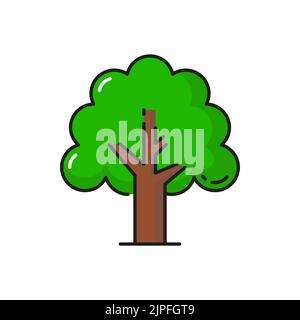 Green tree icon, forest and nature plant with branches and leaves leaf, vector isolated symbol. Garden oak or bush in flat silhouette icon for eco environment, gardening and landscaping design Stock Vector