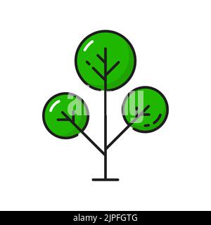 Tree icon in line, green forest oak or pine silhouette, vector flat symbol. Thin line tree conifer fire or olive and oak plant or bush with green leaves, park and garden landscape icon Stock Vector