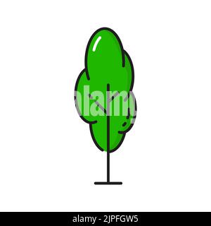 Tree icon of green forest park or garden plant, vector isolated symbol. Forest or tropical tree with leaves and branches, garden oak, maple or elm tree icon for landscape design in thin line Stock Vector