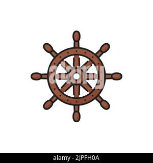 Seafarer wheel with handle isolated handwheel outline icon. Vector brown steering ship wheel, seafarer wooden handwheel ship-wheel with handles. Marine navigation equipment, vessel control object Stock Vector