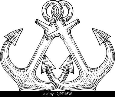 Anker anchor marine object naval heraldry isolated flat line icon ...