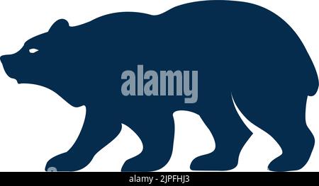 Bear standing on four paws isolated wild animal. Vector siberian or american, grizzly or polar bears mascot, ursus predator mammal. Side view of wildlife big beast, silhouette of bear animal Stock Vector