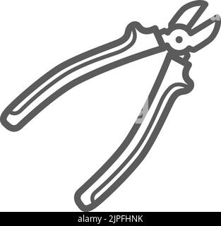 Open side cutters isolate diagonal pliers snips nippers monochrome icon. Vector snips or nippers to cut wire, opened cutters or diagonal cutting pliers repair tool. Kleins combination plier instrument Stock Vector