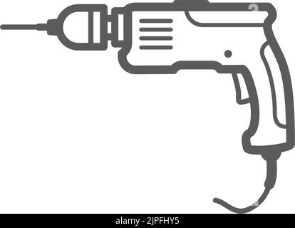 Electric drill isolated outline icon. Vector repair tool, building equipment, hammer screwdriver power drill. Repair and building, house construction instrument monochrome linear symbol Stock Vector
