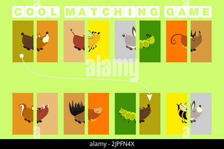 Matching game for children vector educational game. Homeschooling activity for preschool kids and toddlers Stock Vector