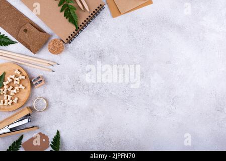 Eco wooden craft stationery. Sustainable life concept Stock Photo